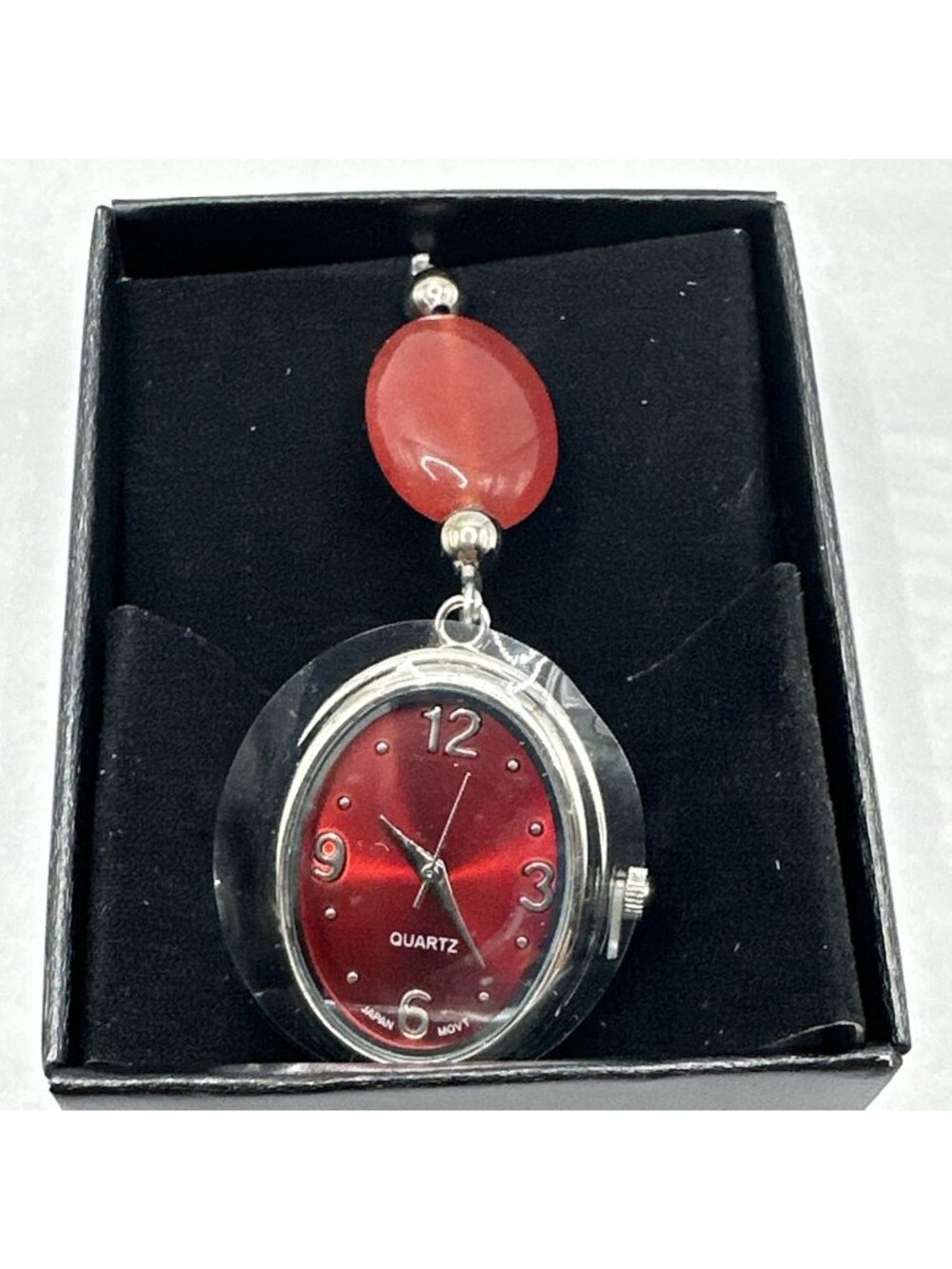 Avon Precious Inspiration Clip Watch Red Carnelian Stone Confidence NIB Tags